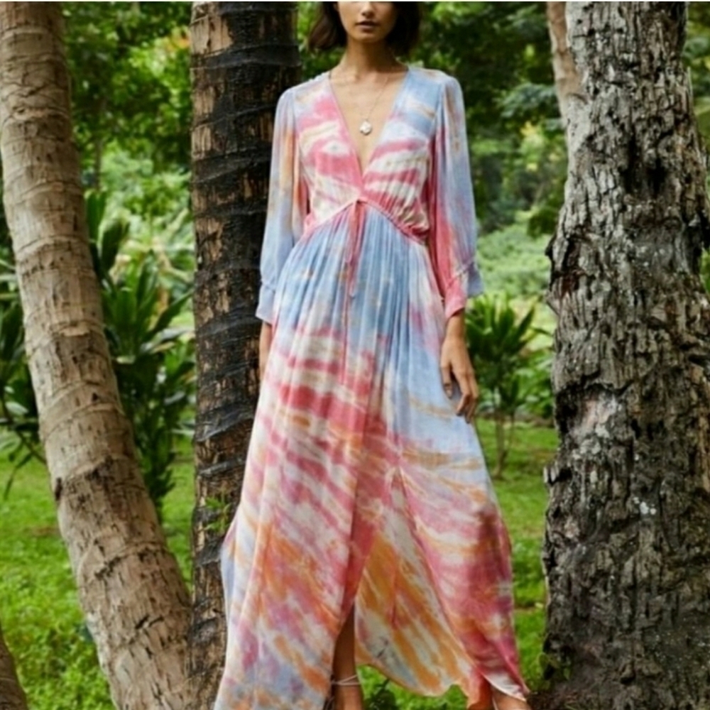 YFB Young Fabulous & Broke tie dye Meadow maxi dress gender reveal flowy boho - Picture 6 of 6